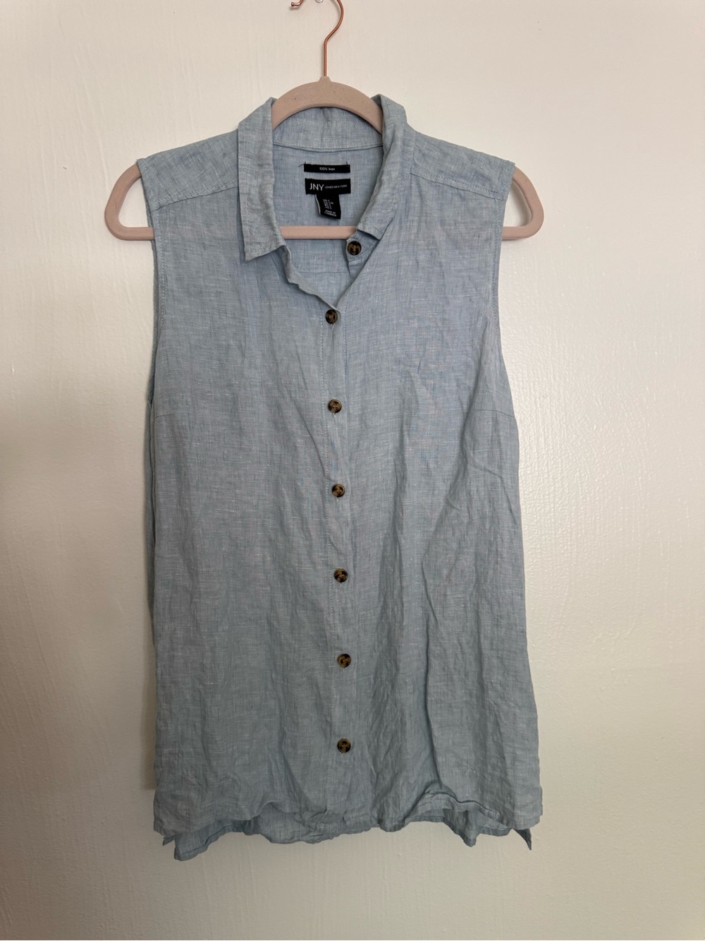 Jones New York Light Blue Linen Button-Up Top